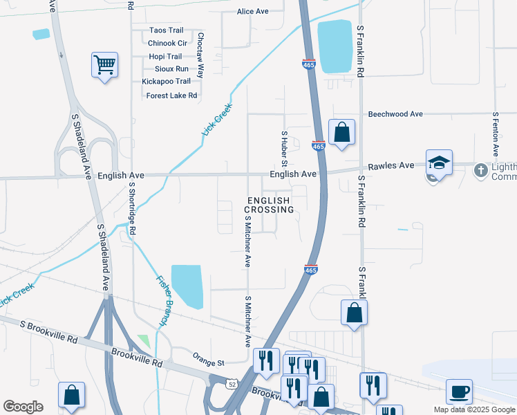map of restaurants, bars, coffee shops, grocery stores, and more near 620 Woods Crossing Drive in Indianapolis