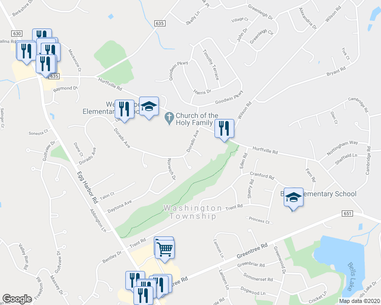 map of restaurants, bars, coffee shops, grocery stores, and more near 1 Palmer Court in Washington Township