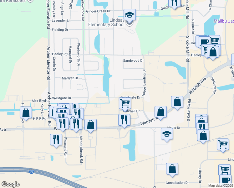 map of restaurants, bars, coffee shops, grocery stores, and more near 2900-2930 Wheatley Ct in Springfield