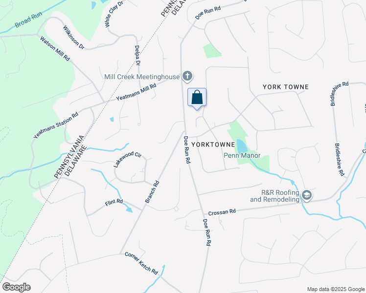 map of restaurants, bars, coffee shops, grocery stores, and more near 1051 Doe Run Road in Newark