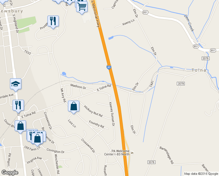 map of restaurants, bars, coffee shops, grocery stores, and more near 745 E Tolna Rd in Shrewsbury