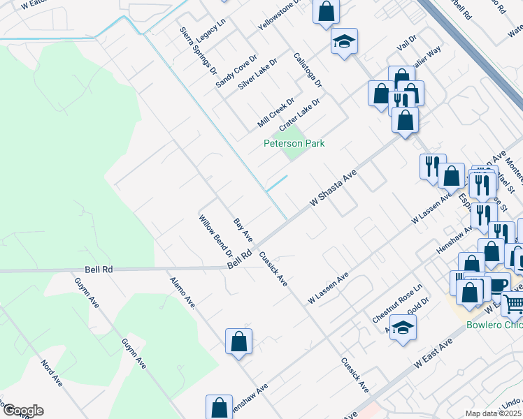map of restaurants, bars, coffee shops, grocery stores, and more near 610 Tandy Court in Chico