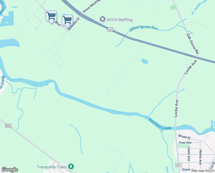 map of restaurants, bars, coffee shops, grocery stores, and more near 2188 U.S. 322 in Woolwich Township