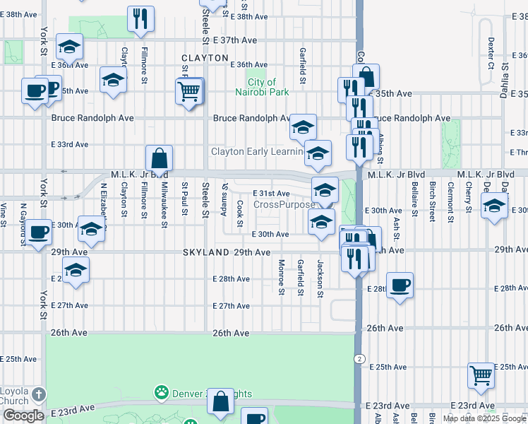 map of restaurants, bars, coffee shops, grocery stores, and more near 3070 Wilson Court in Denver