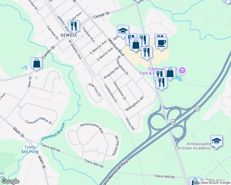 map of restaurants, bars, coffee shops, grocery stores, and more near 16 Winslow Road in Gloucester County