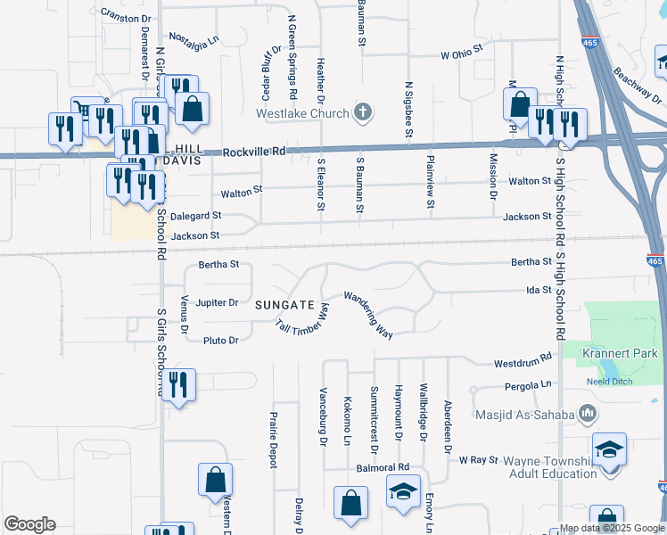map of restaurants, bars, coffee shops, grocery stores, and more near 320 Red Tail Lane in Indianapolis