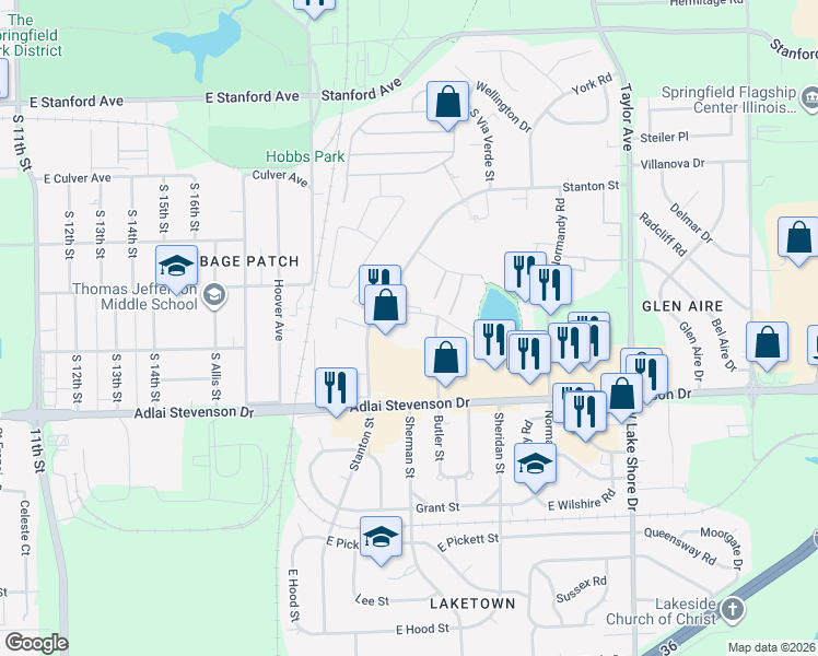 map of restaurants, bars, coffee shops, grocery stores, and more near 3105 Butler Street in Springfield