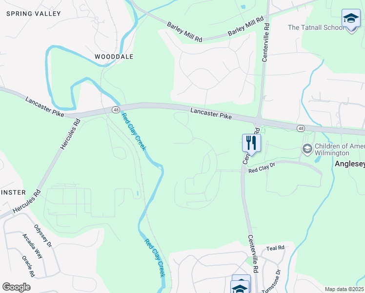 map of restaurants, bars, coffee shops, grocery stores, and more near 125 Victoria Falls Lane in Wilmington