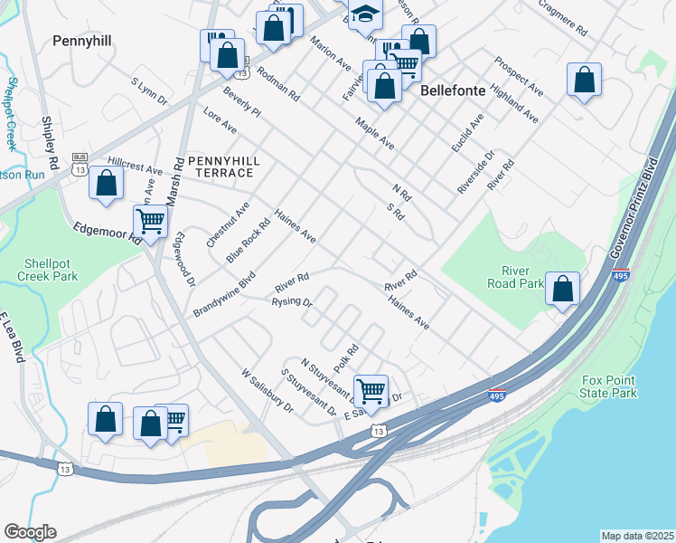 map of restaurants, bars, coffee shops, grocery stores, and more near 201-299,200-298 Melrose Avenue in Edgemoor
