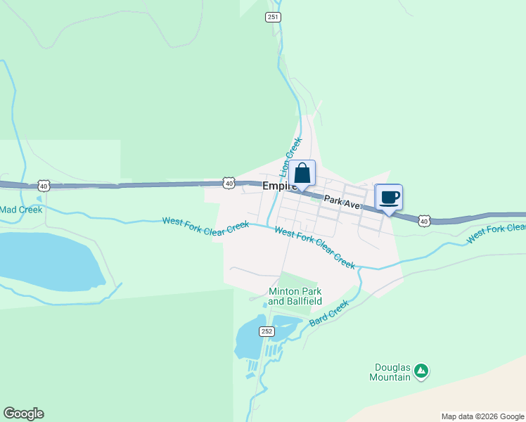 map of restaurants, bars, coffee shops, grocery stores, and more near 203 Guanella Street in Empire