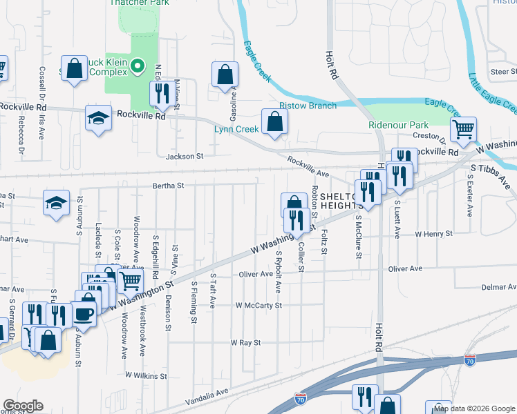 map of restaurants, bars, coffee shops, grocery stores, and more near 318 South Lyons Avenue in Indianapolis