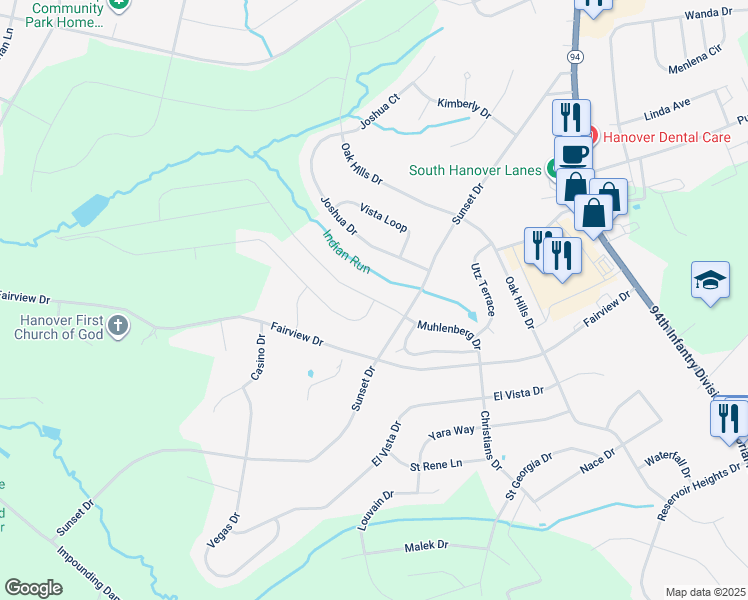 map of restaurants, bars, coffee shops, grocery stores, and more near Knobby Hook Drive in Hanover