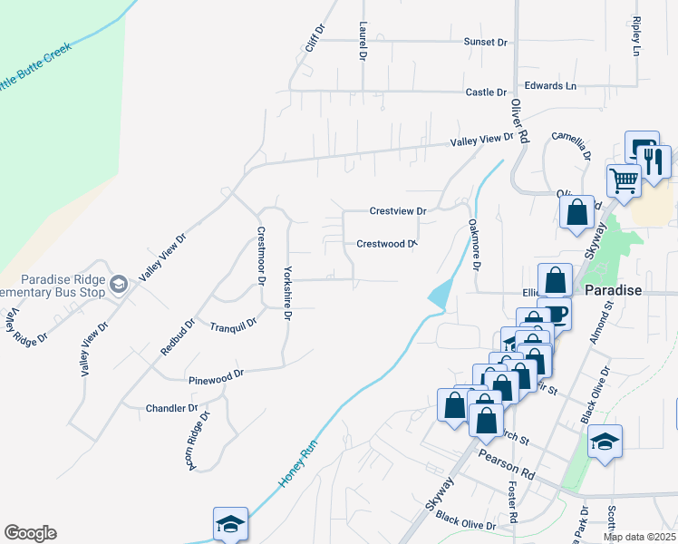 map of restaurants, bars, coffee shops, grocery stores, and more near 469 Nottingham Drive in Paradise