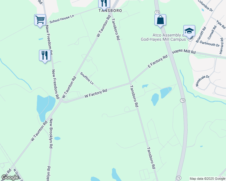 map of restaurants, bars, coffee shops, grocery stores, and more near 16 East Factory Road in Berlin