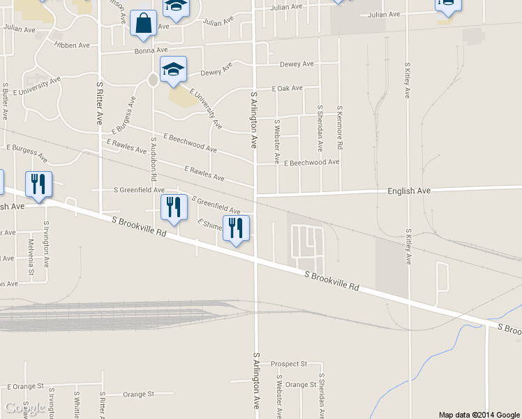 map of restaurants, bars, coffee shops, grocery stores, and more near 511 South Arlington Avenue in Indianapolis