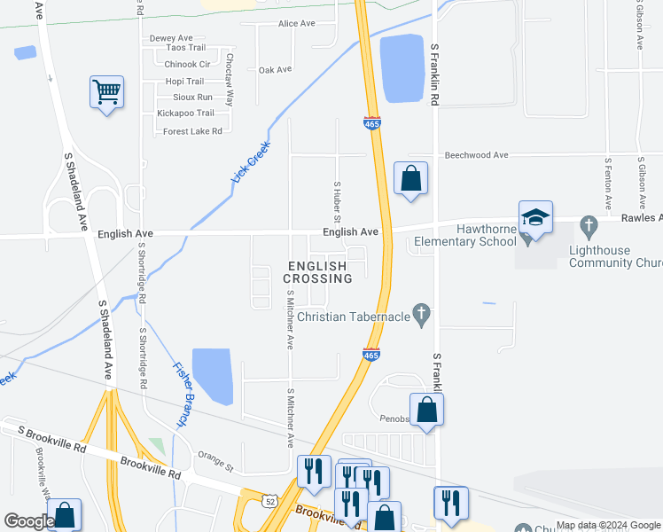 map of restaurants, bars, coffee shops, grocery stores, and more near 617 Woods Crossing Lane in Indianapolis