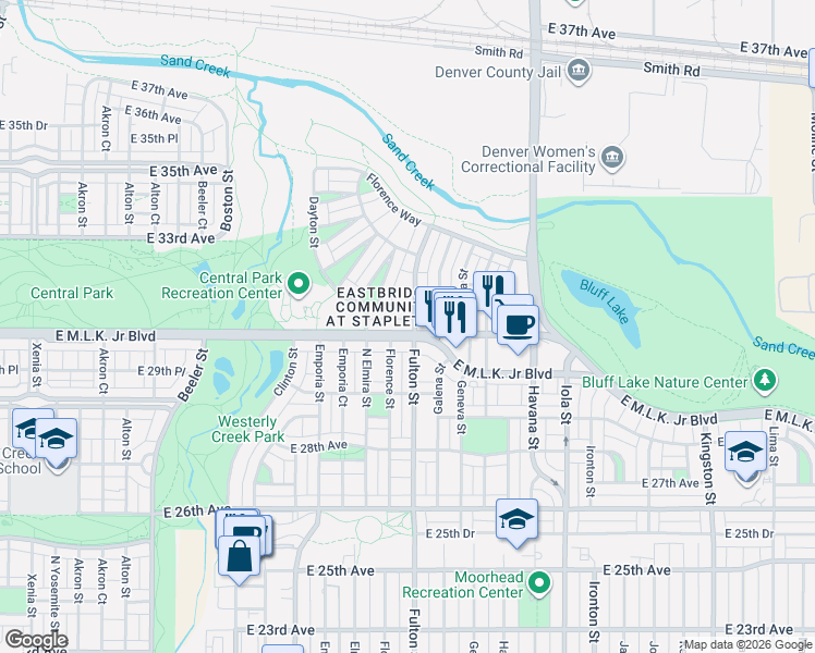 map of restaurants, bars, coffee shops, grocery stores, and more near 10066 East 31st Avenue in Denver