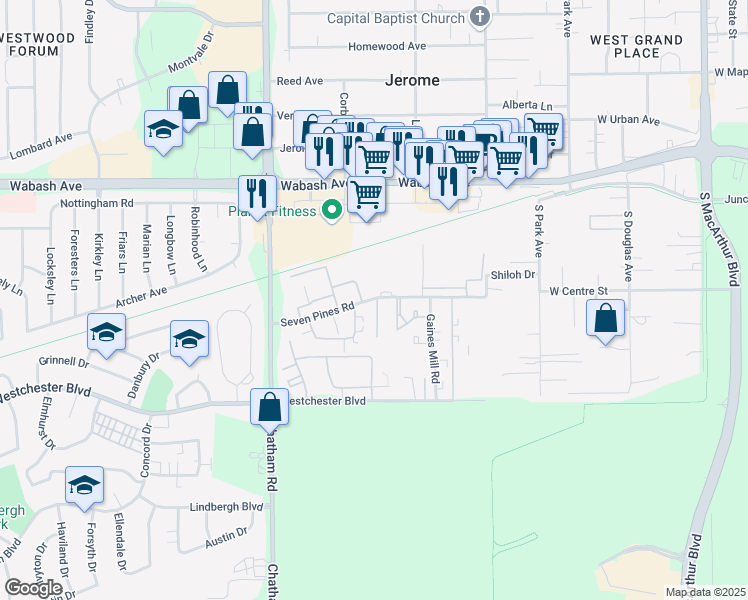 map of restaurants, bars, coffee shops, grocery stores, and more near in Springfield