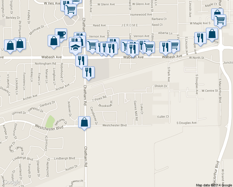 map of restaurants, bars, coffee shops, grocery stores, and more near in Springfield