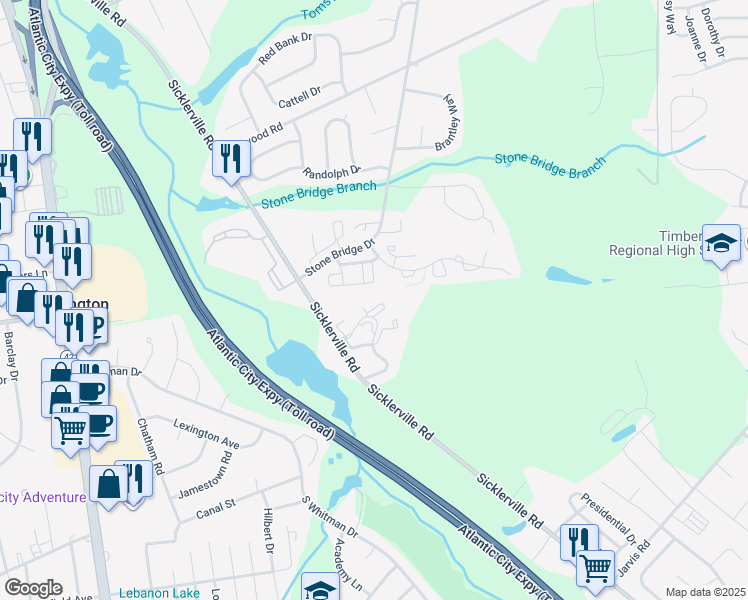 map of restaurants, bars, coffee shops, grocery stores, and more near 1101 Berwyck Court in Sicklerville