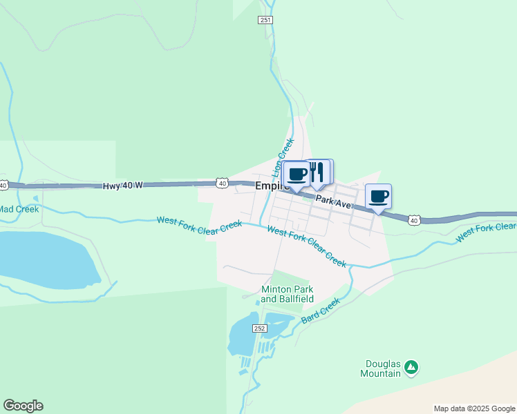 map of restaurants, bars, coffee shops, grocery stores, and more near 203 Guanella Street in Empire