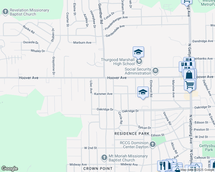 map of restaurants, bars, coffee shops, grocery stores, and more near 828 Mia Avenue in Dayton