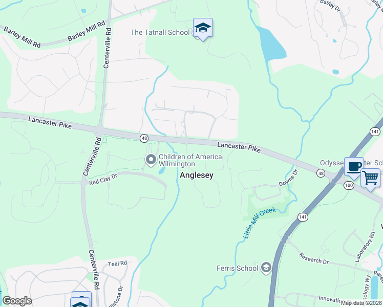 map of restaurants, bars, coffee shops, grocery stores, and more near 4 Harlech Drive in Wilmington