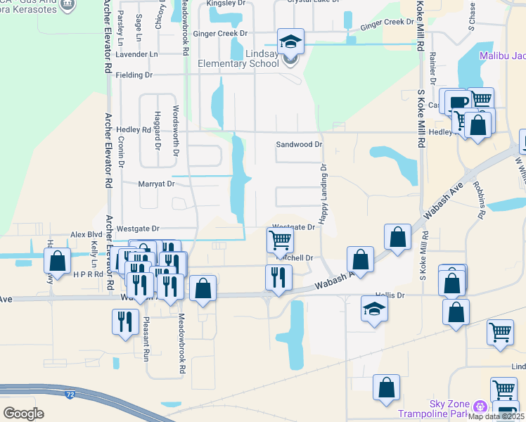 map of restaurants, bars, coffee shops, grocery stores, and more near 2900-2930 Wheatley Ct in Springfield