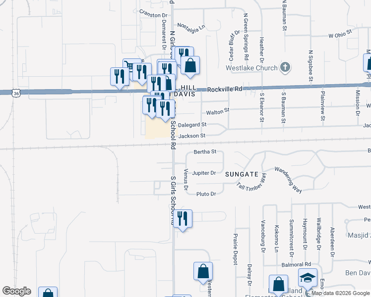 map of restaurants, bars, coffee shops, grocery stores, and more near 7222 Mars Drive in Indianapolis