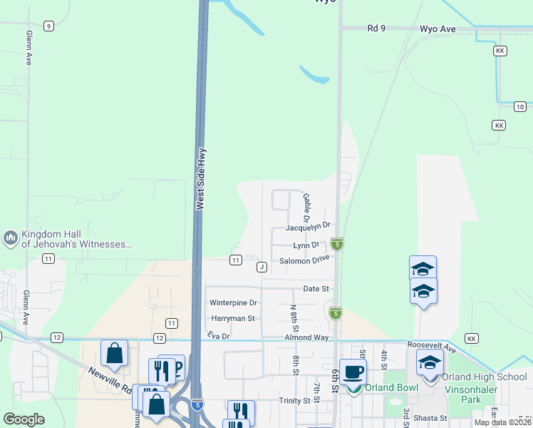 map of restaurants, bars, coffee shops, grocery stores, and more near 290 Gable Drive in Orland
