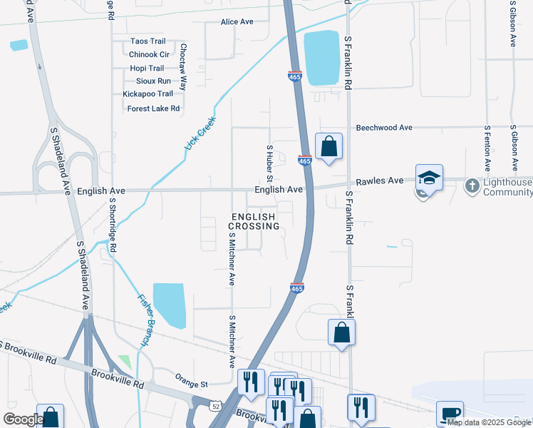 map of restaurants, bars, coffee shops, grocery stores, and more near 611 Woods Crossing Lane in Indianapolis