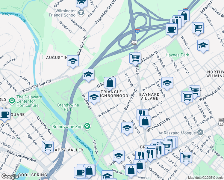 map of restaurants, bars, coffee shops, grocery stores, and more near 816 West 22nd Street in Wilmington