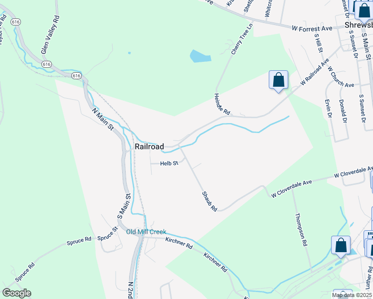 map of restaurants, bars, coffee shops, grocery stores, and more near 3 Shaub Rd in New Freedom
