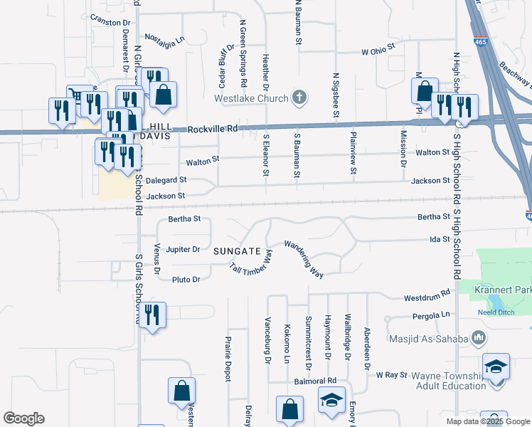 map of restaurants, bars, coffee shops, grocery stores, and more near 320 Red Tail Lane in Indianapolis