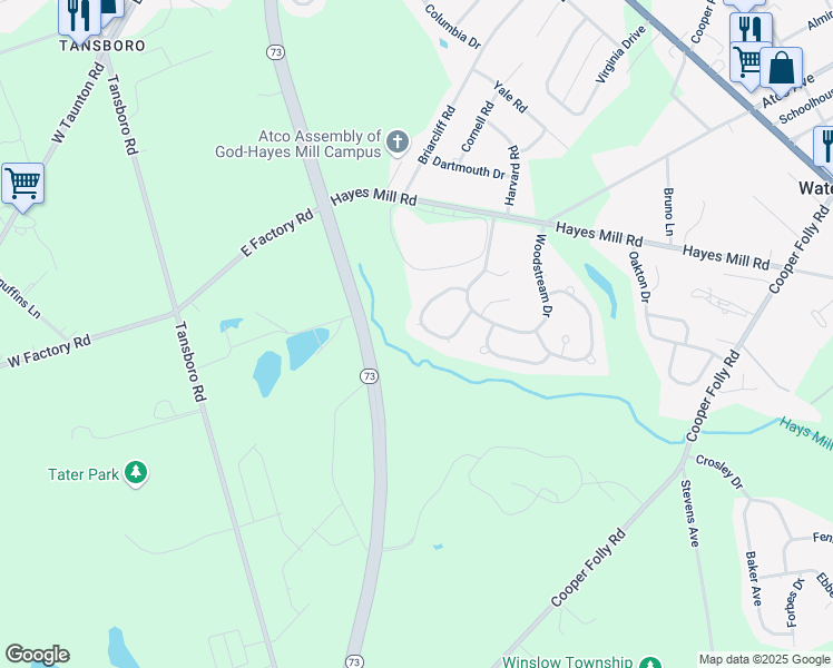map of restaurants, bars, coffee shops, grocery stores, and more near 1 Lily Court in Atco