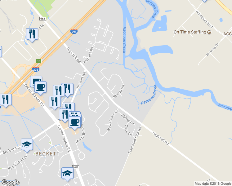 map of restaurants, bars, coffee shops, grocery stores, and more near 204 Stirrup Road in Swedesboro