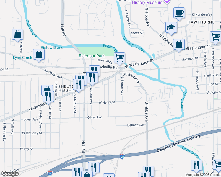 map of restaurants, bars, coffee shops, grocery stores, and more near 479 South Somerset Avenue in Indianapolis