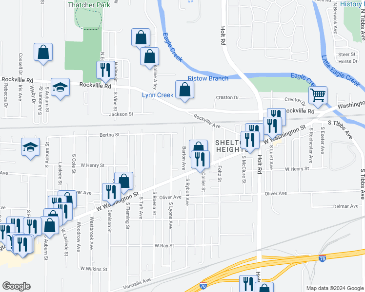 map of restaurants, bars, coffee shops, grocery stores, and more near 318 Barton Avenue in Indianapolis
