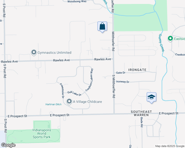 map of restaurants, bars, coffee shops, grocery stores, and more near 627 Treyburn Lakes Way in Indianapolis
