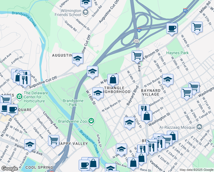 map of restaurants, bars, coffee shops, grocery stores, and more near 902 West 21st Street in Wilmington