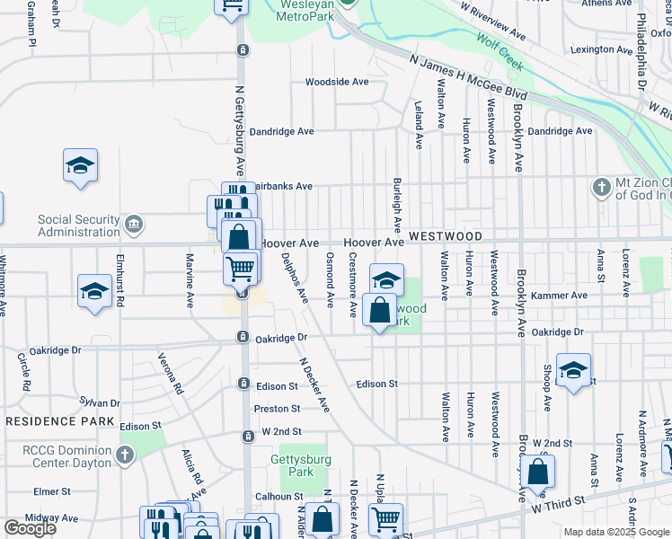 map of restaurants, bars, coffee shops, grocery stores, and more near 736 Osmond Avenue in Dayton