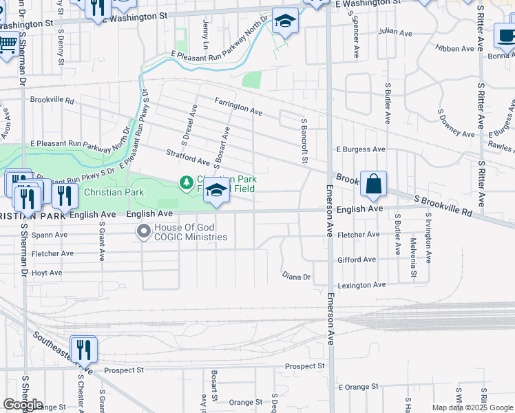 map of restaurants, bars, coffee shops, grocery stores, and more near in Indianapolis