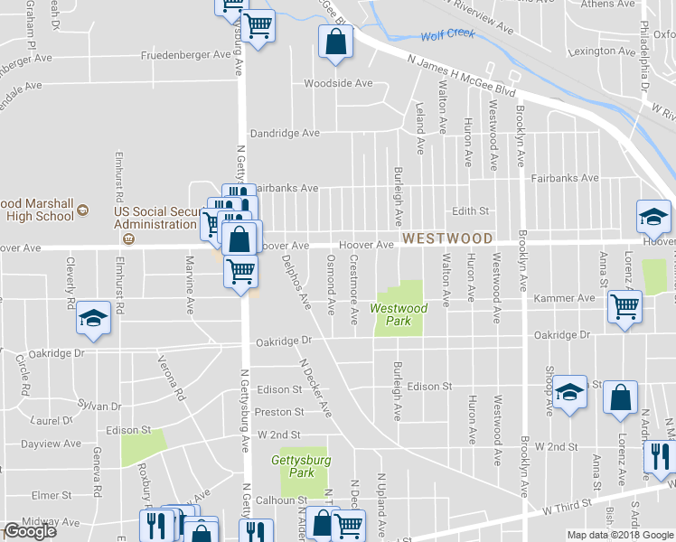 map of restaurants, bars, coffee shops, grocery stores, and more near 736 Osmond Ave in Dayton