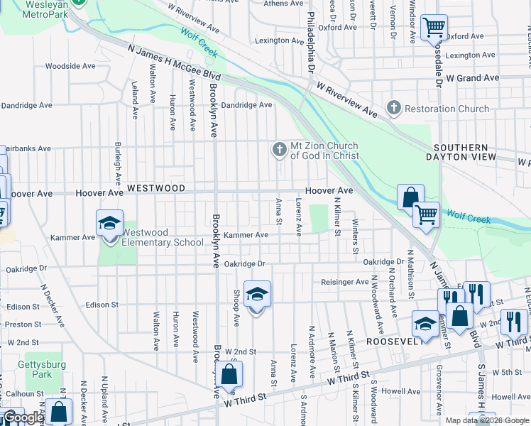 map of restaurants, bars, coffee shops, grocery stores, and more near 436 Gramont Avenue in Dayton