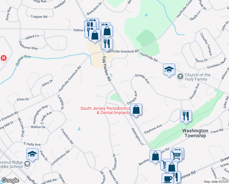 map of restaurants, bars, coffee shops, grocery stores, and more near 187 Golfview Drive in Washington Township