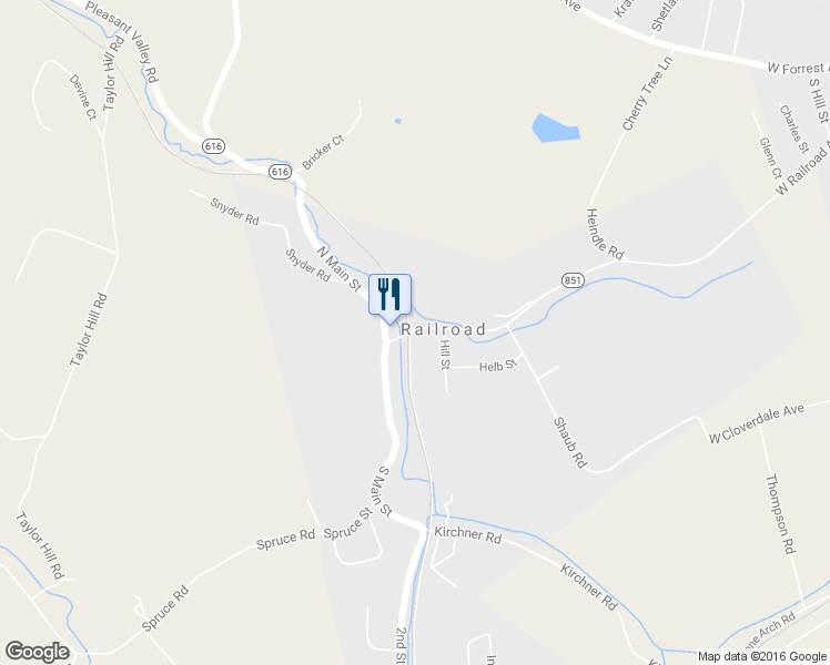 map of restaurants, bars, coffee shops, grocery stores, and more near 6 Main Street East in Railroad