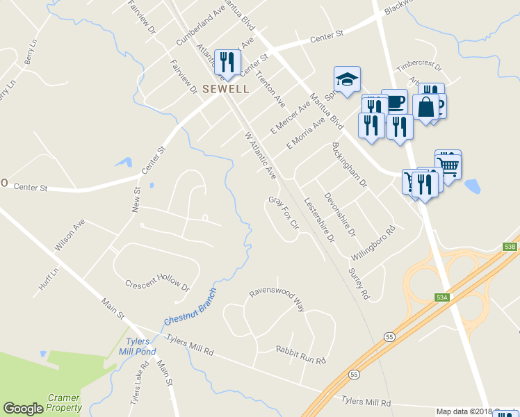 map of restaurants, bars, coffee shops, grocery stores, and more near 909 Gray Fox Circle in Gloucester County