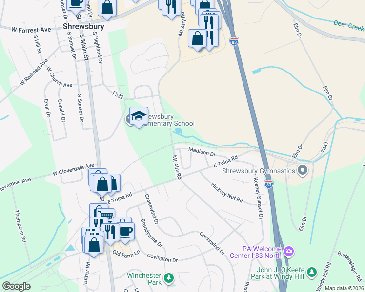 map of restaurants, bars, coffee shops, grocery stores, and more near 394 Madison Drive in Shrewsbury