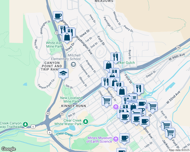 map of restaurants, bars, coffee shops, grocery stores, and more near 530 Arapahoe Street in Golden
