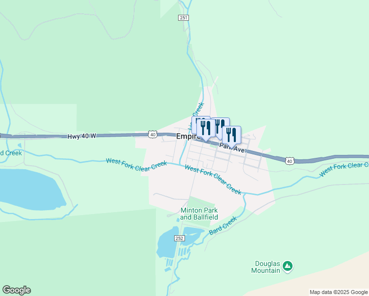 map of restaurants, bars, coffee shops, grocery stores, and more near 203 Guanella Street in Empire